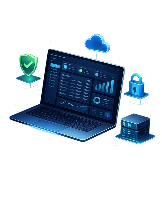Drake Tax cloud hosting dashboard illustration with security shield, cloud sync, and encrypted server icons